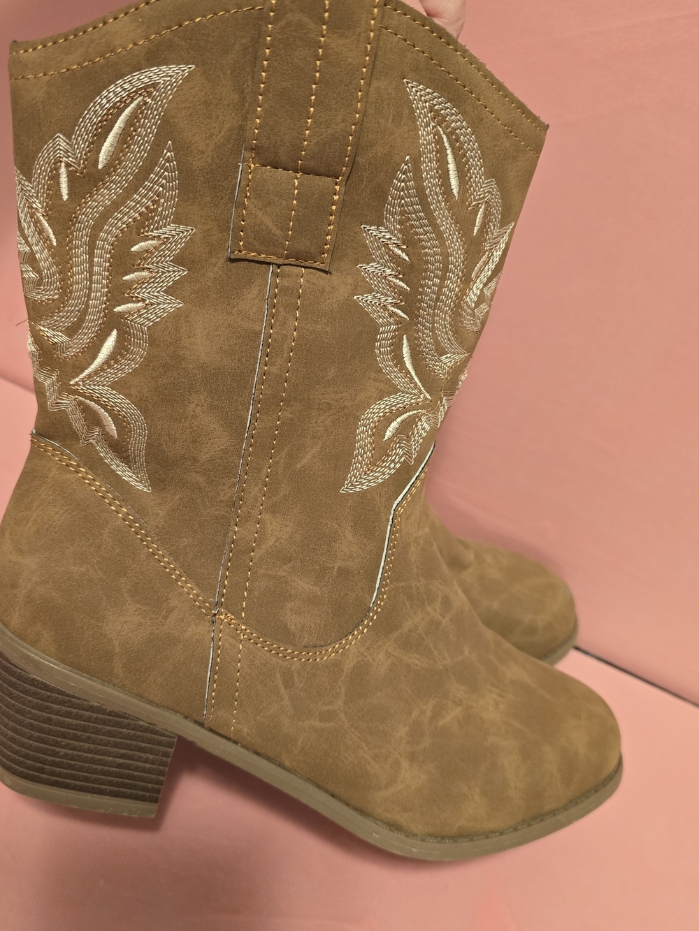 Western Embroidered Mid-Calf Boot - Tan